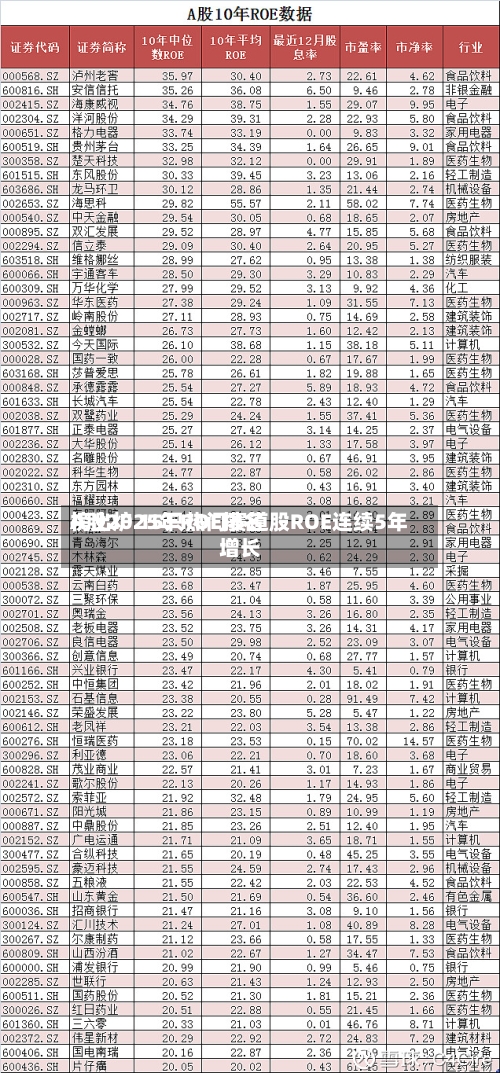 A股2025年ROE排名
榜出炉 15只热门赛道股ROE连续5年增长-第3张图片
