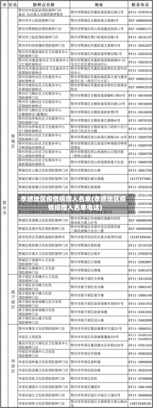 孝感地区疫情捐赠人名单(孝感地区疫情捐赠人名单电话)